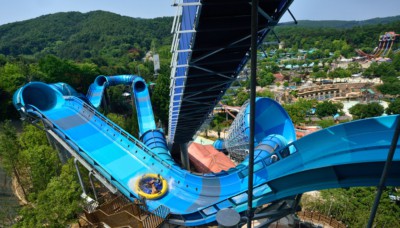 Looking down from the top of Caribbean Bay Korea's Mega Storm tube ride