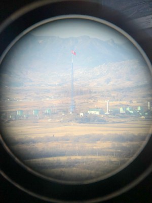 The view of the closest North Korean village through binoculars at Dora Observatory