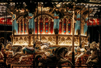 A horse merry-go-round carousel ride for children