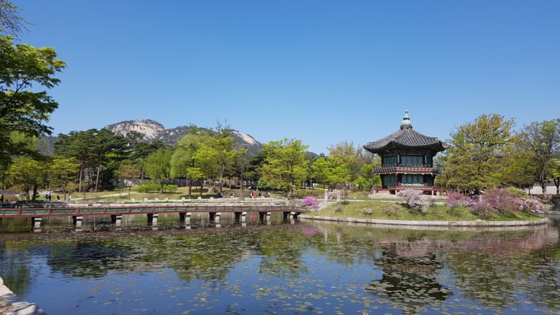 Hyangwonjeong traditional royal tea house at Gyeongbok Palace