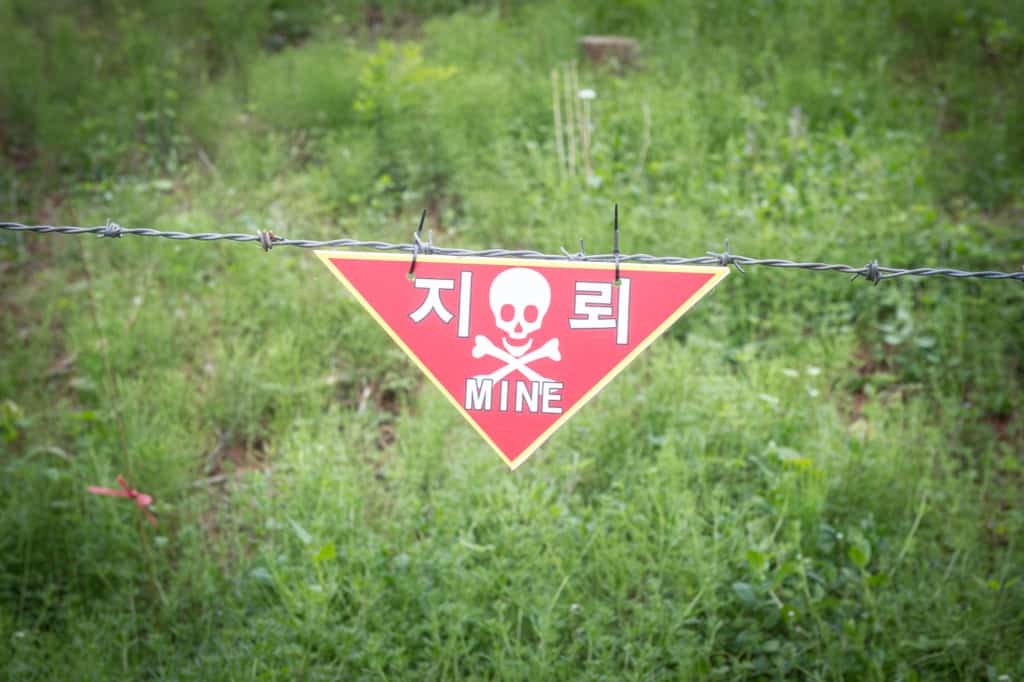 A warning sign about landmines at the DMZ