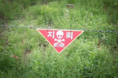 A warning sign about landmines at the DMZ