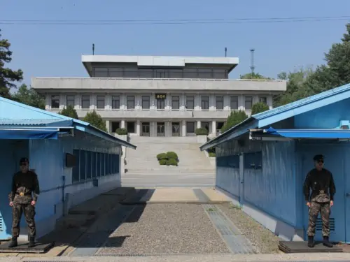 Looking at Panmungak from Freedom House during our DMZ JSA tour