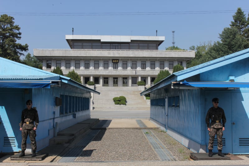 Looking at Panmungak from Freedom House during our DMZ JSA tour