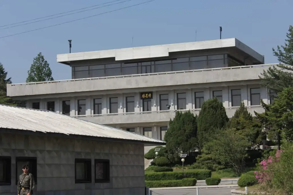 Looking at Panmungak from the South Korean side of Panmunjom