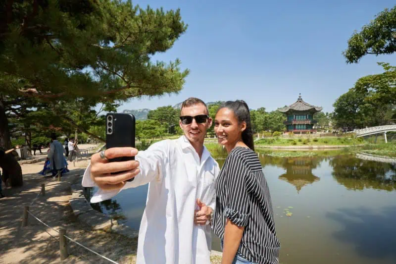 Tourists taking a selfie in front of