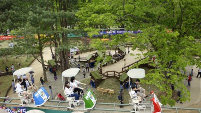 People riding the Namiseom (Nami Island) Sky Bike