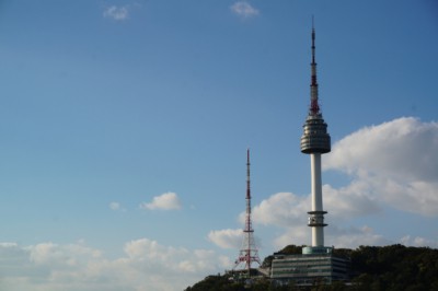 Looking at Namsan Tower from a far on a clear day