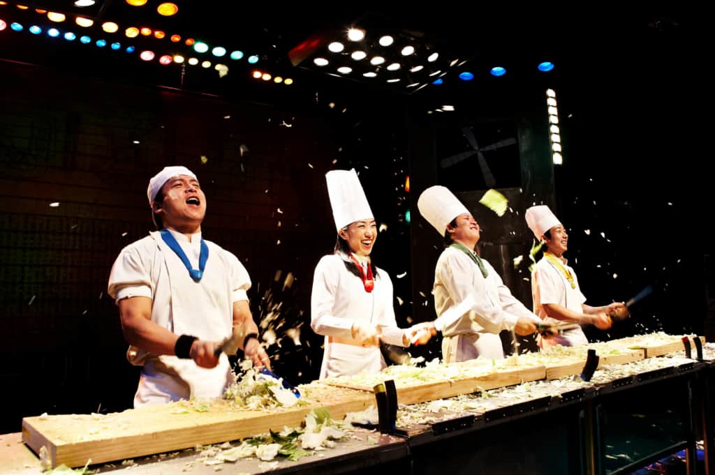 The Nanta cast during a performance of their non-verbal comedy show based on cooking