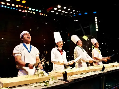 The Nanta cast during a performance of their non-verbal comedy show based on cooking