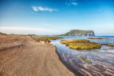 Looking at Seongsan Ilchulbong also known as sunrise peak on Jeju Island