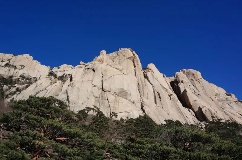 Looking up at Seorak mountain from inside the Seoraksan National Park