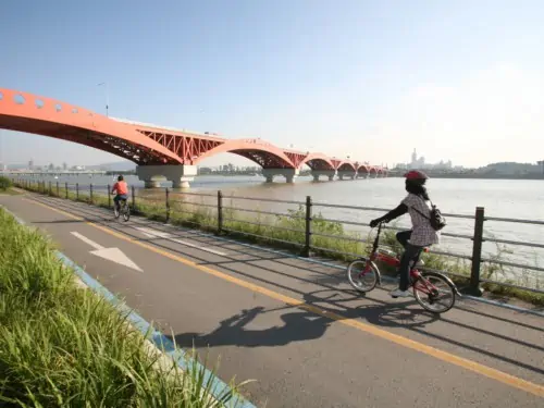 Biking along the Han River in Seoul