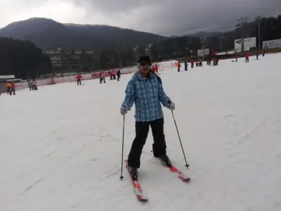 A young girl skiing at Yongpyong resort