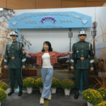 Someone is posing in front of a sign at the Third Tunnel of Aggression during our DMZ tour from Seoul.