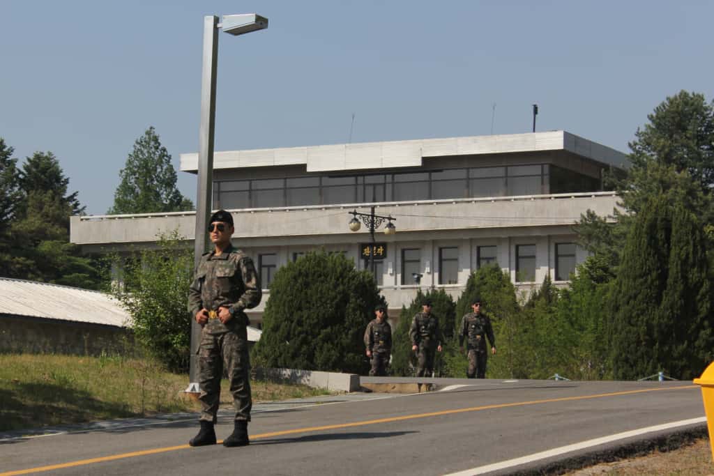 On a DMZ tour looking across the border at Panmungak