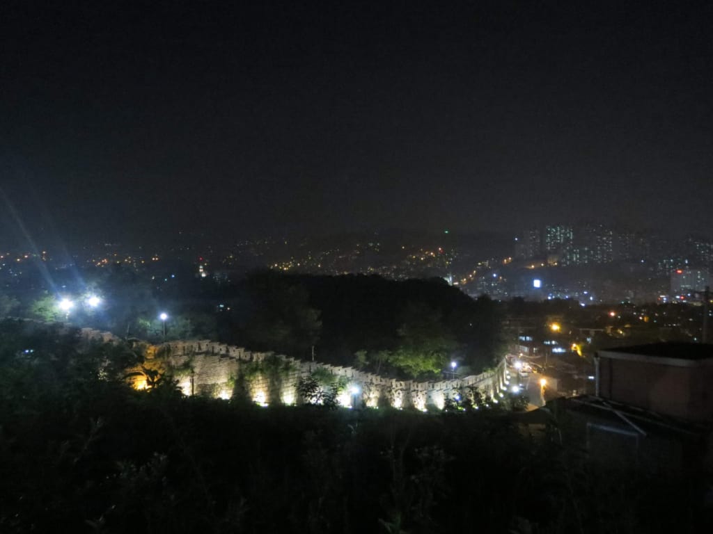 The night view from Naksan Park in the Hyehwa neighbourhood of Seoul