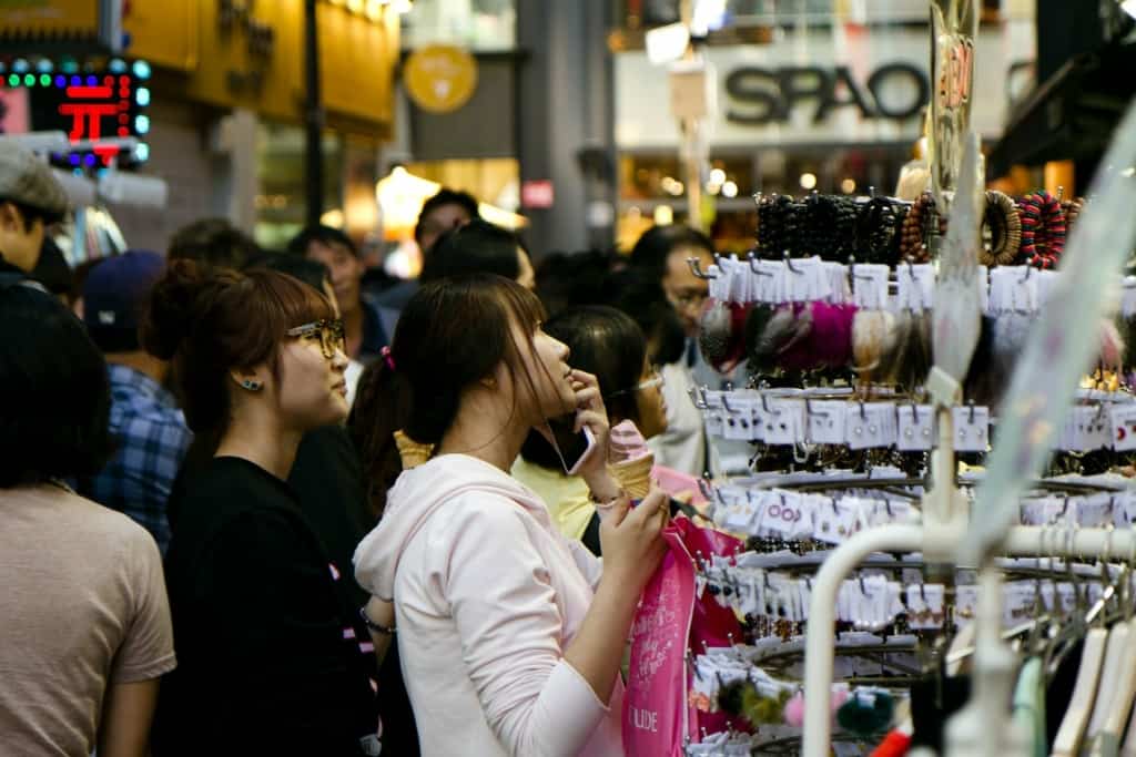 Two women shopping in Myeongdong