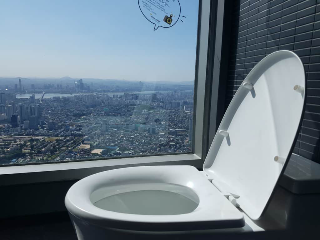 Stunning view from Seoul Tower's bathroom window