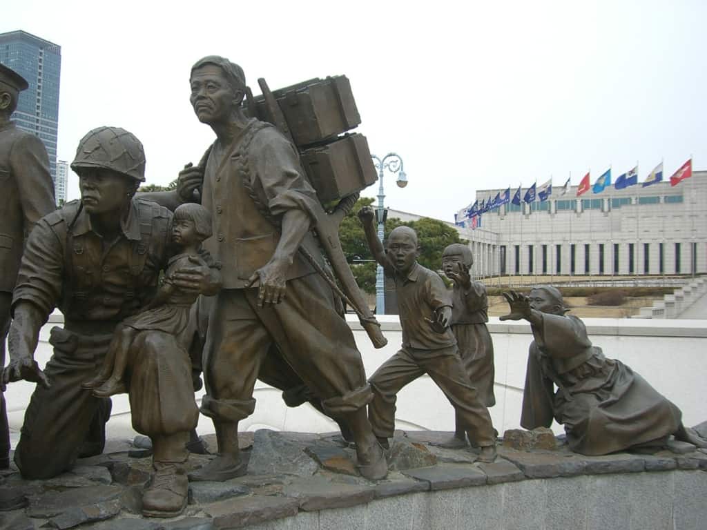 Statue of people fleeing during the war at the War Memorial of Korea in Seoul