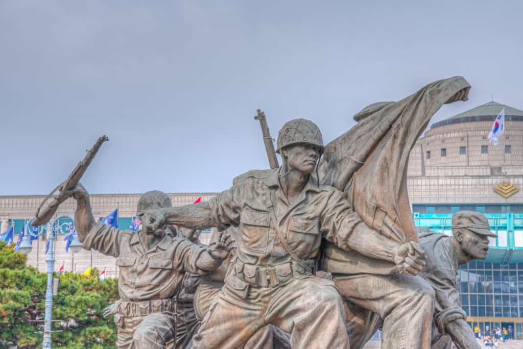 Outside the War Memorial of Korea A statue of soldier during the Korean War outside the War Memorial of Korea