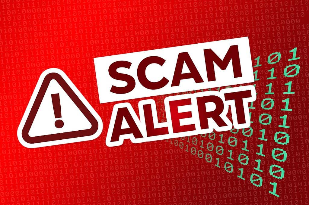 A red image with the text Scam Alert written over the top